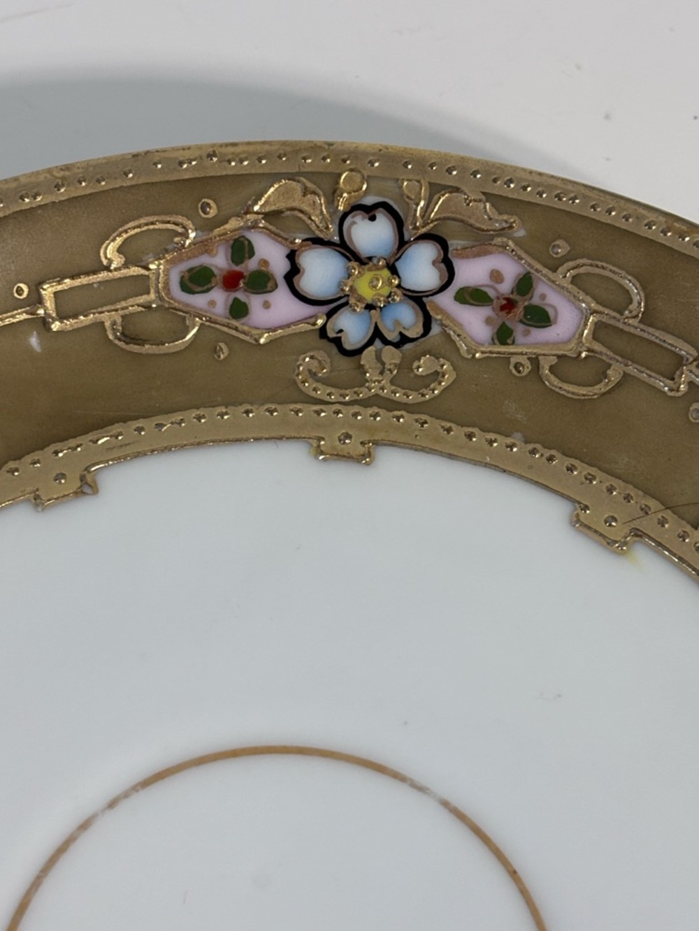 Antique Hand Painted Nippon Saucer Gold Moriage Enamel Floral Scenic Japan boat - Picture 7 of 12